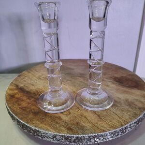 Vtg Set 2 Toscany 24%‎ Leaded Crystal Candle Stick Holders Clear Glass